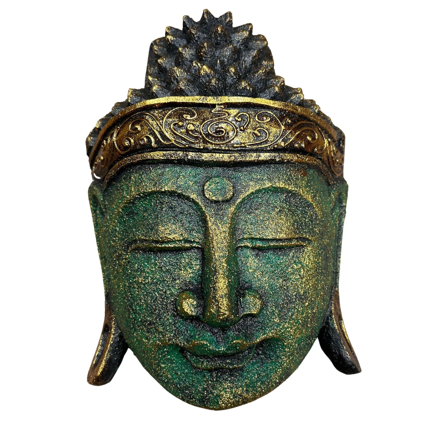 Buddha Kopf Dekoration mit grünem Glanz 25cm – Bali Kollektion