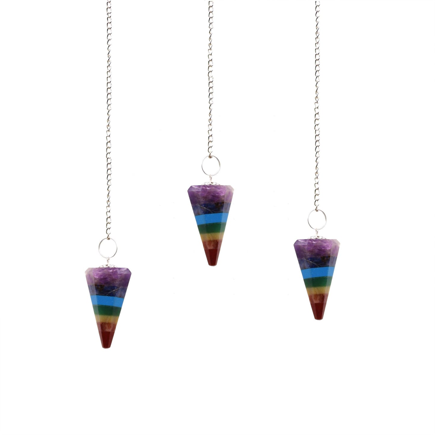 Chakra Pendulum mit 7 Farbabschnitten, facettierte Kegelform