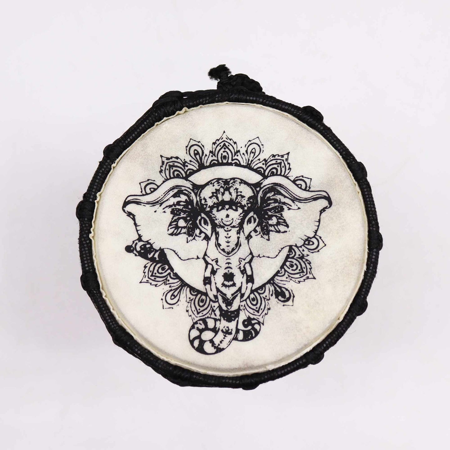 Handgefertigte Djembe-Trommel mit Elefanten-Mandala