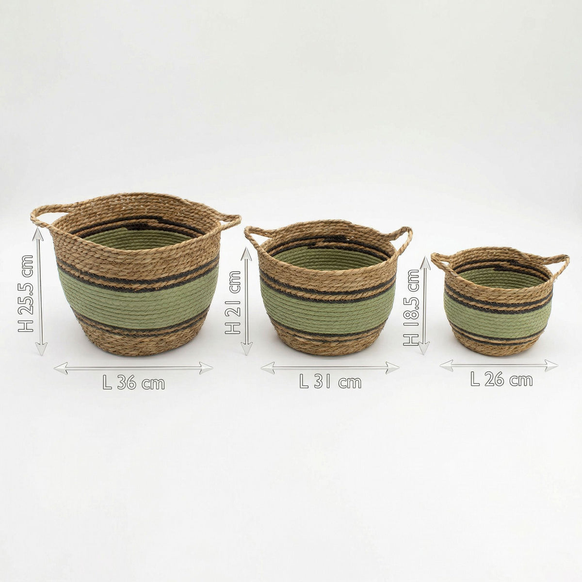 Große Seegras Körbe mit Baumwolle, Set