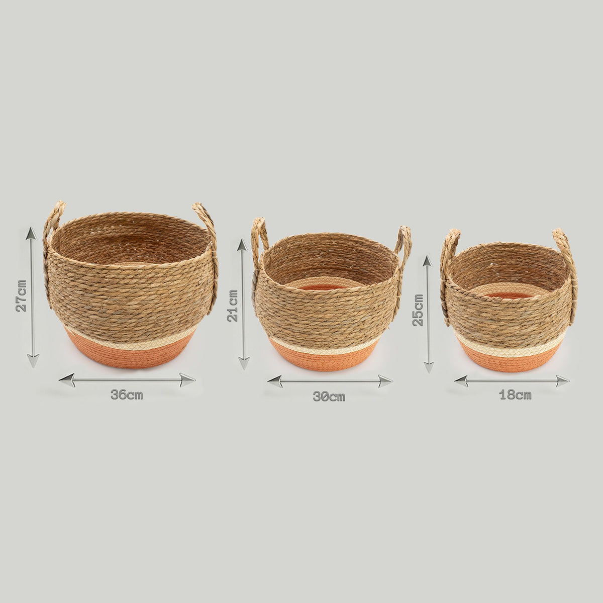 3er Set Seegras Körbe mit Stroh