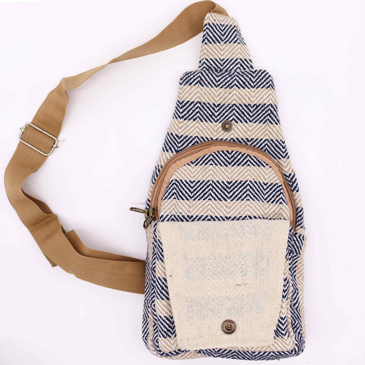 Crossbody Bag aus Baumwolle - Beige & Navy