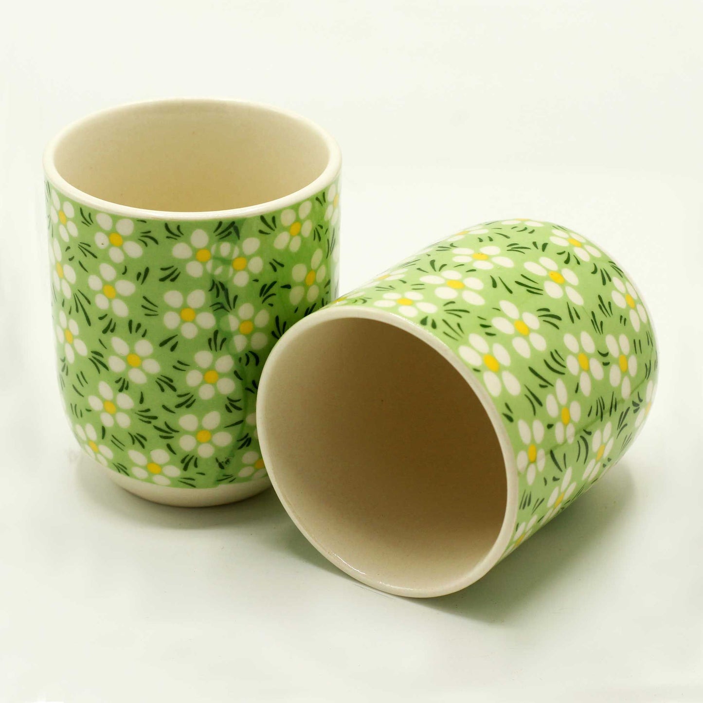Herbal Tea Cups - Green Daisy Keramik-Tassen im 6er-Set