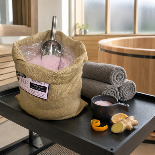 Aromatherapie Badesalz mit Orange Ingwer und Benzoe im 7 kg Jutesack
