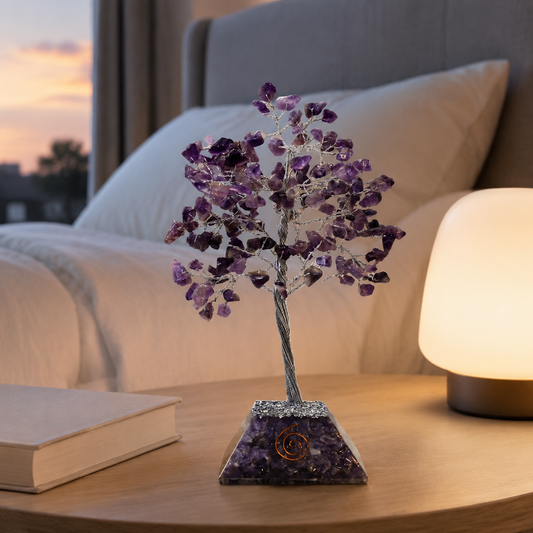 Edelsteinbaum mit Organit-Sockel – 160 Steine – Amethyst