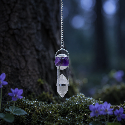 Doppelpendel mit Amethystkugel und Bergkristall