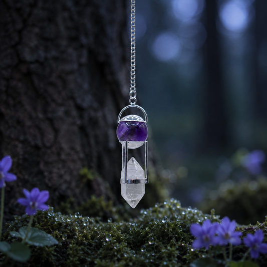 Doppelpendel mit Amethystkugel und Bergkristall