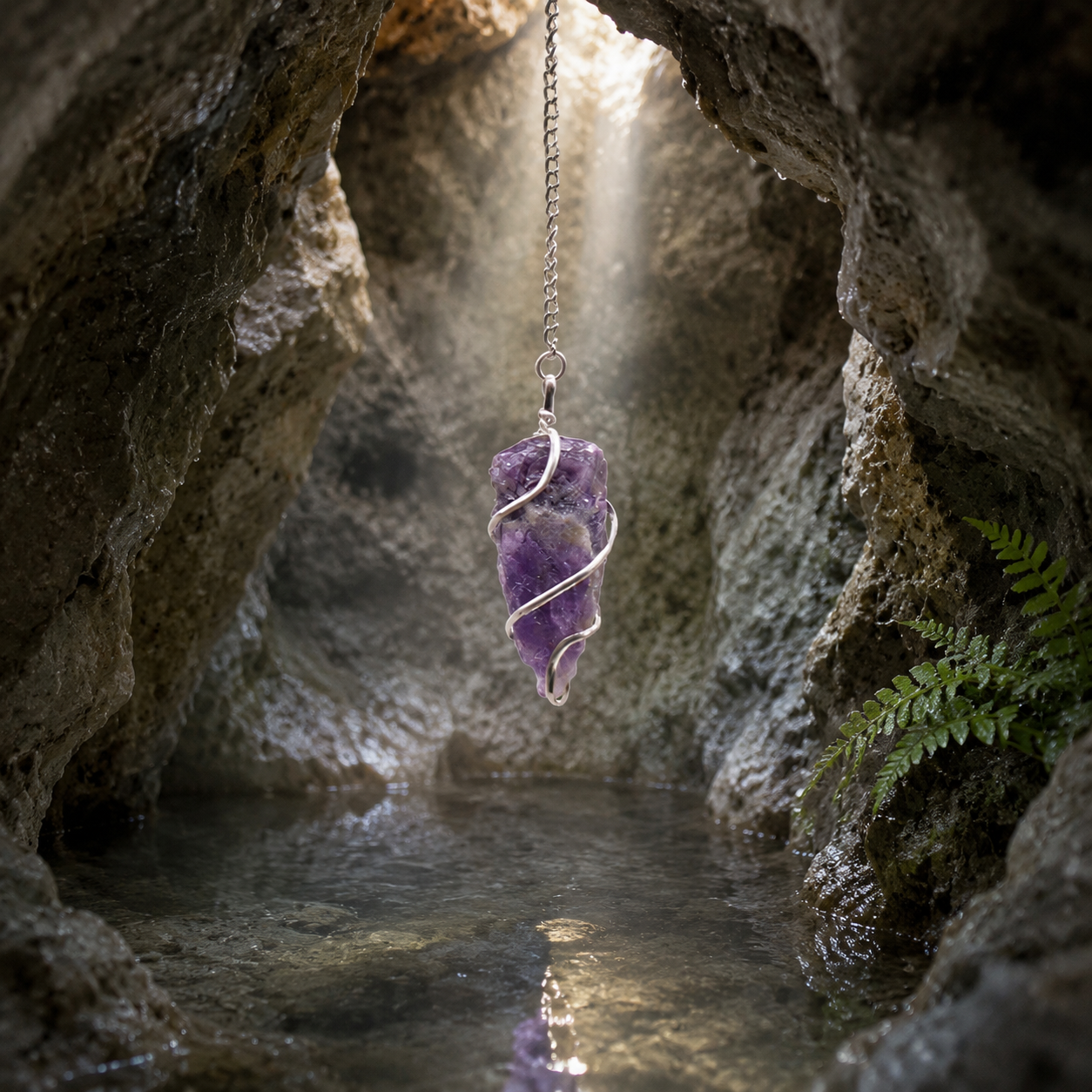Amethyst Pendel mit silberfarbenen Spirale, für Meditation