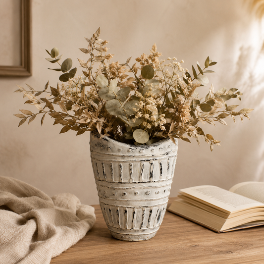 Vase mit weitem Hals in Creme – Balinesische Keramikvase
