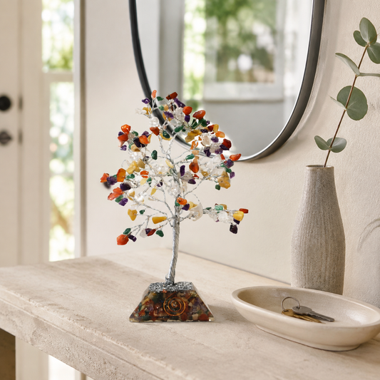 Edelsteinbaum mit Organit-Sockel – 160 Steine – Mehrfarbig