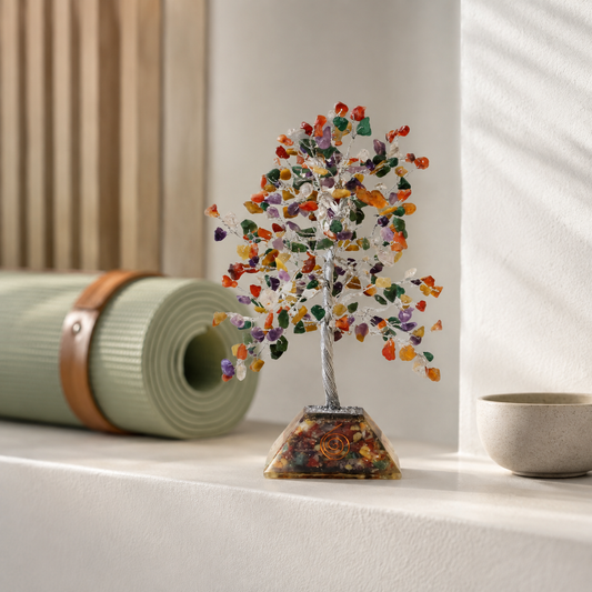 Edelsteinbaum mit Organit-Sockel – 320 Steine – Mehrfarbig