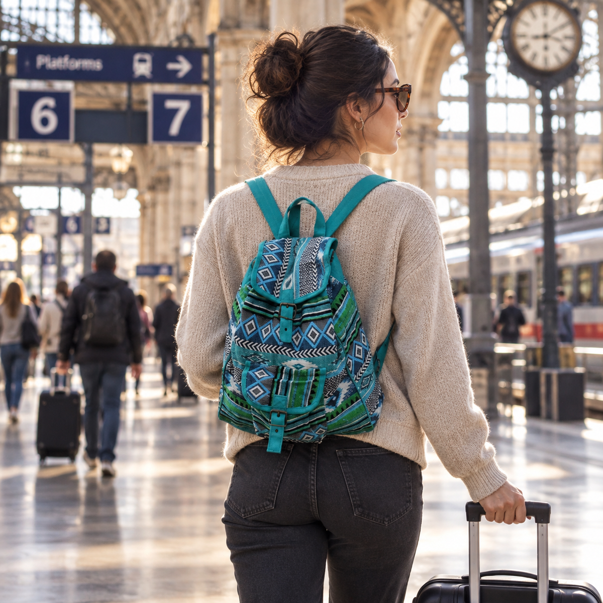 Jacquard Rucksack aus Baumwolle, Teal