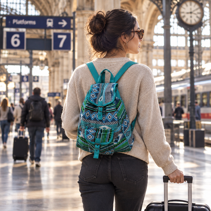 Jacquard Rucksack aus Baumwolle, Teal