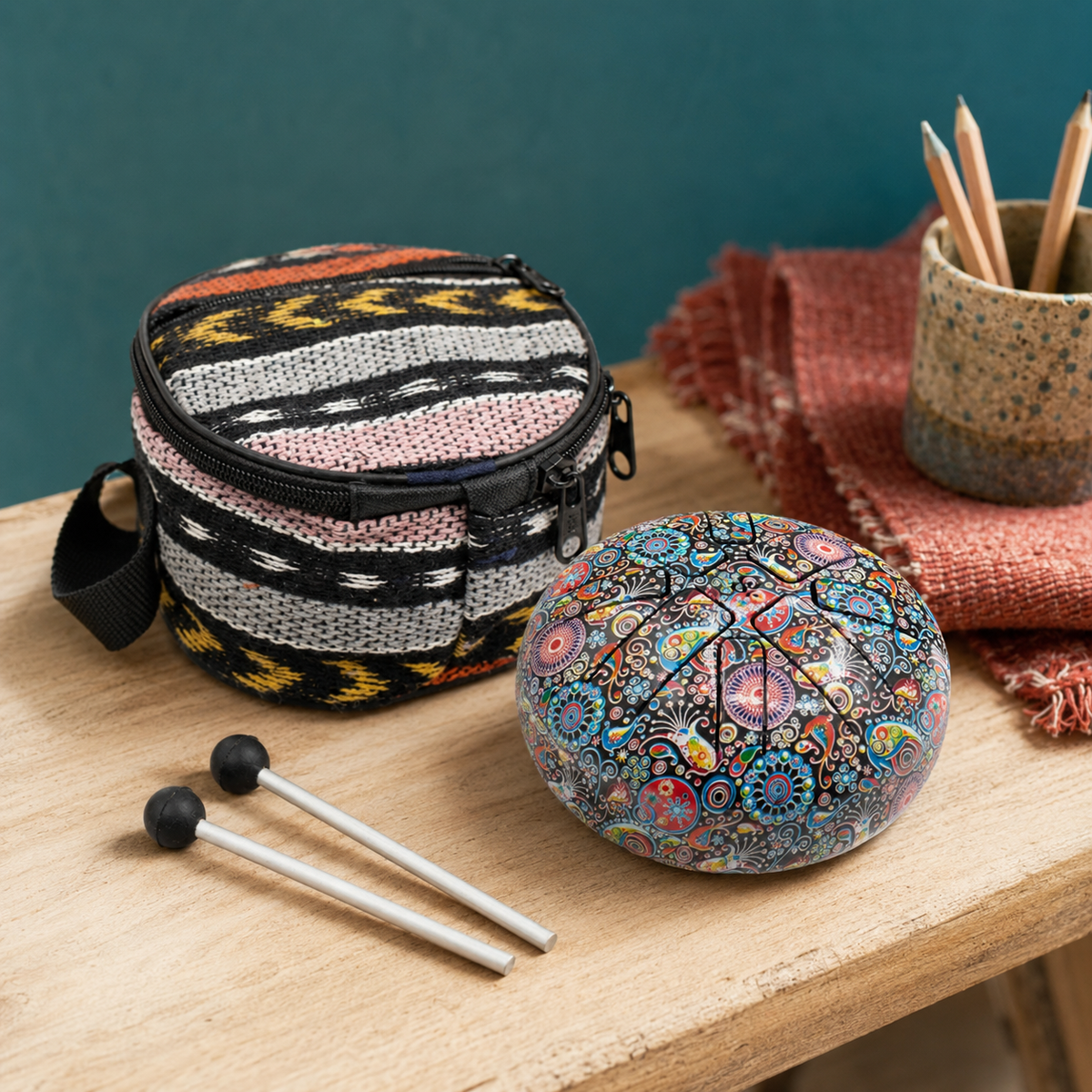Small Hapi Drum Multi Coloured- 13x9cm