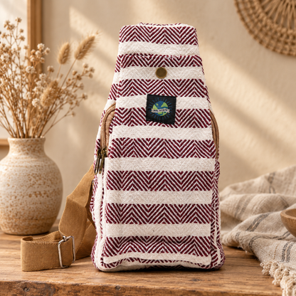 Crossbody Bag aus Baumwolle - Burgund & Weiß