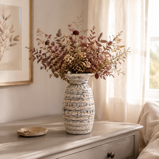 Klassisch geformte Vase in Creme aus balinesischer Keramik