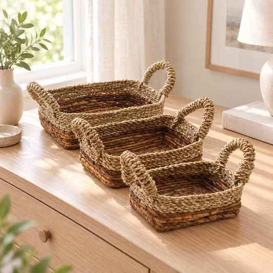 Bananenblatt-Seegras Körbe Quadratisch, 3er Set