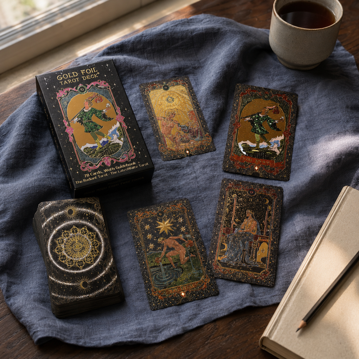 Tarotkarten-Set mit Goldfolie – inklusive Begleitheft