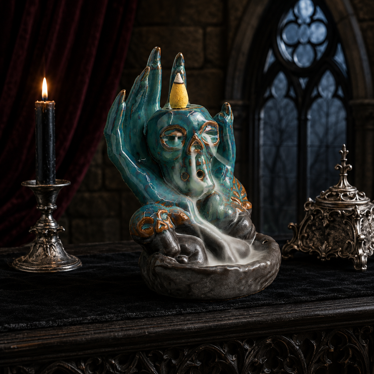Räucherkegelhalter - Skull in Hand