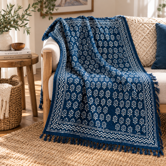 Handgefertigte Indigo-Decke - 170x120cm - Chhota Flower