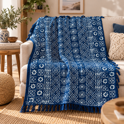Handgefertigte Indigo-Decke - 170x120cm - Desi Stripes