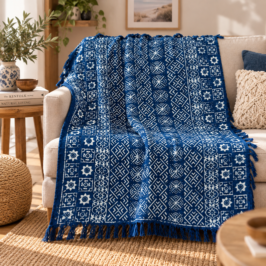 Handgefertigte Indigo-Decke - 170x120cm - Desi Stripes