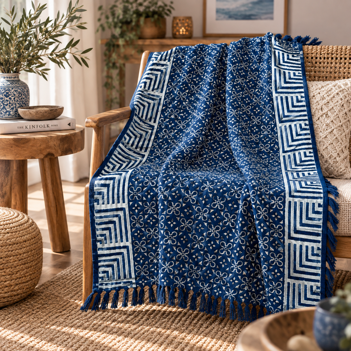 Handgefertigte Indigo-Decke - 170x120cm - Kasba Tiles