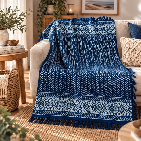Handgefertigte Indigo-Decke - 170x120cm - Seedha Arrows