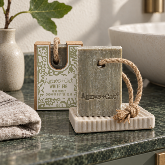 Handgemachte White Fig Seife an der Kordel mit warmem Feigenduft
