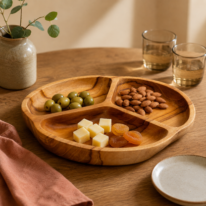 Handgefertigte Snackschale aus massivem Teakholz