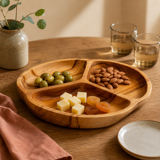 Handgefertigte Snackschale aus massivem Teakholz