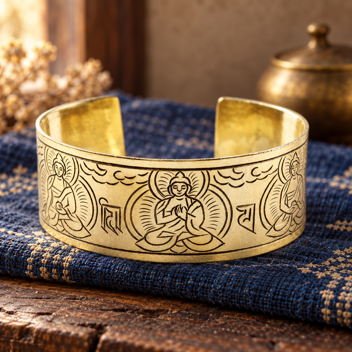 Tibet Messingarmband 5-Buddha, handgefertigt