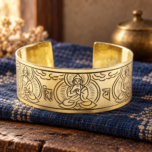 Tibet Messingarmband 5-Buddha, handgefertigt