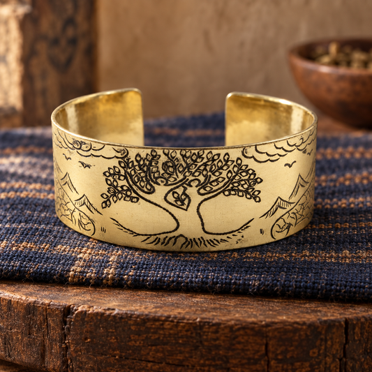 Tibet Mantra Messing-Armband Lebensbaum-Motiv