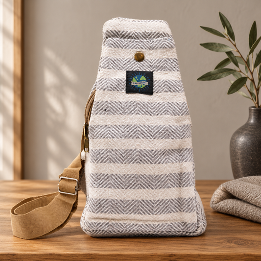 Crossbody Bag aus Baumwolle - Grau & Weiß