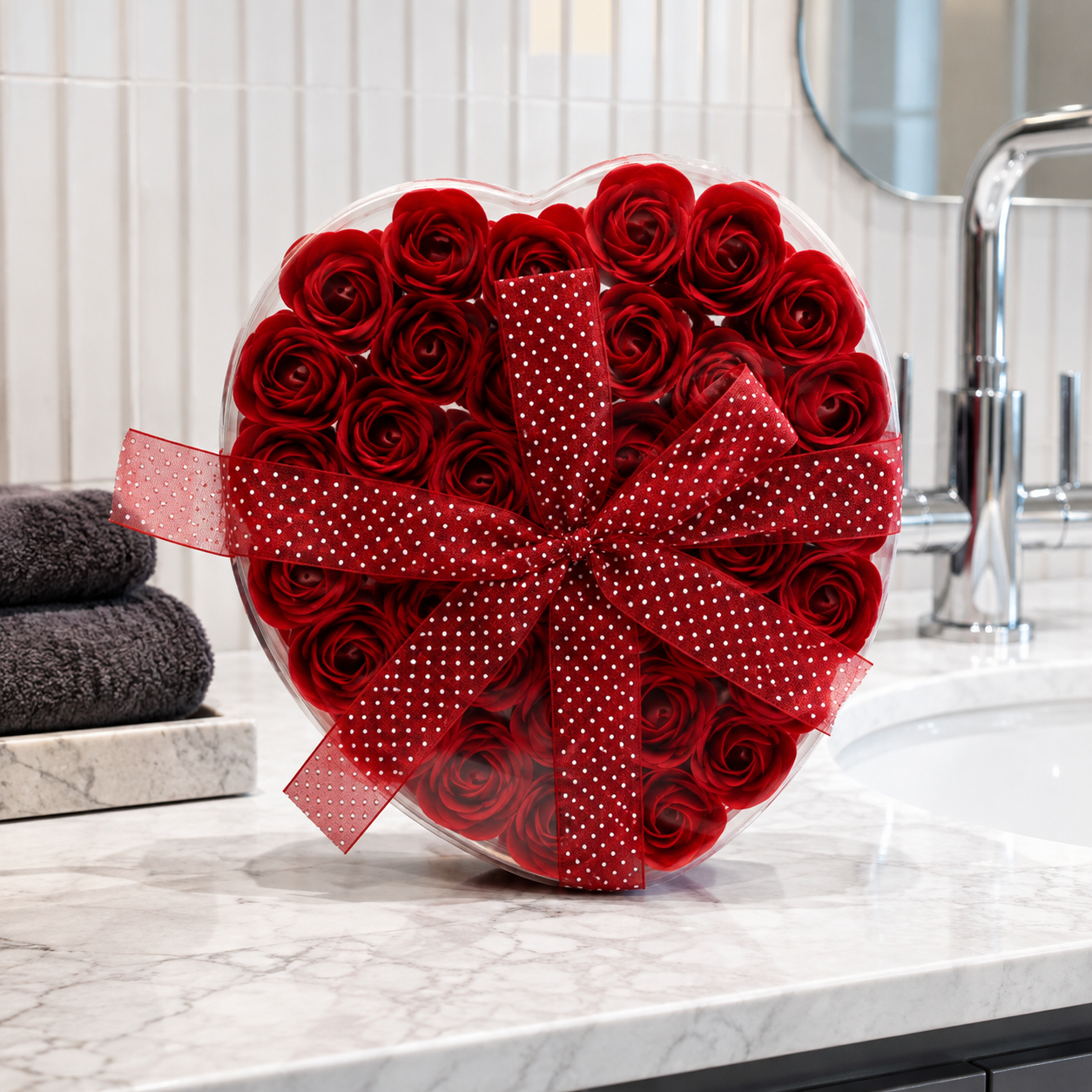 Set mit 24 roten Rosen in Geschenkbox - Seifenblumen