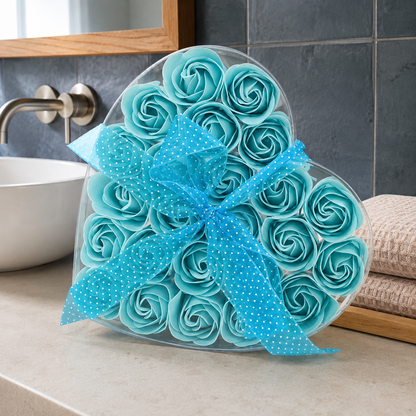 Set mit 24 blauen Rosen in Geschenkbox - Seifenblumen