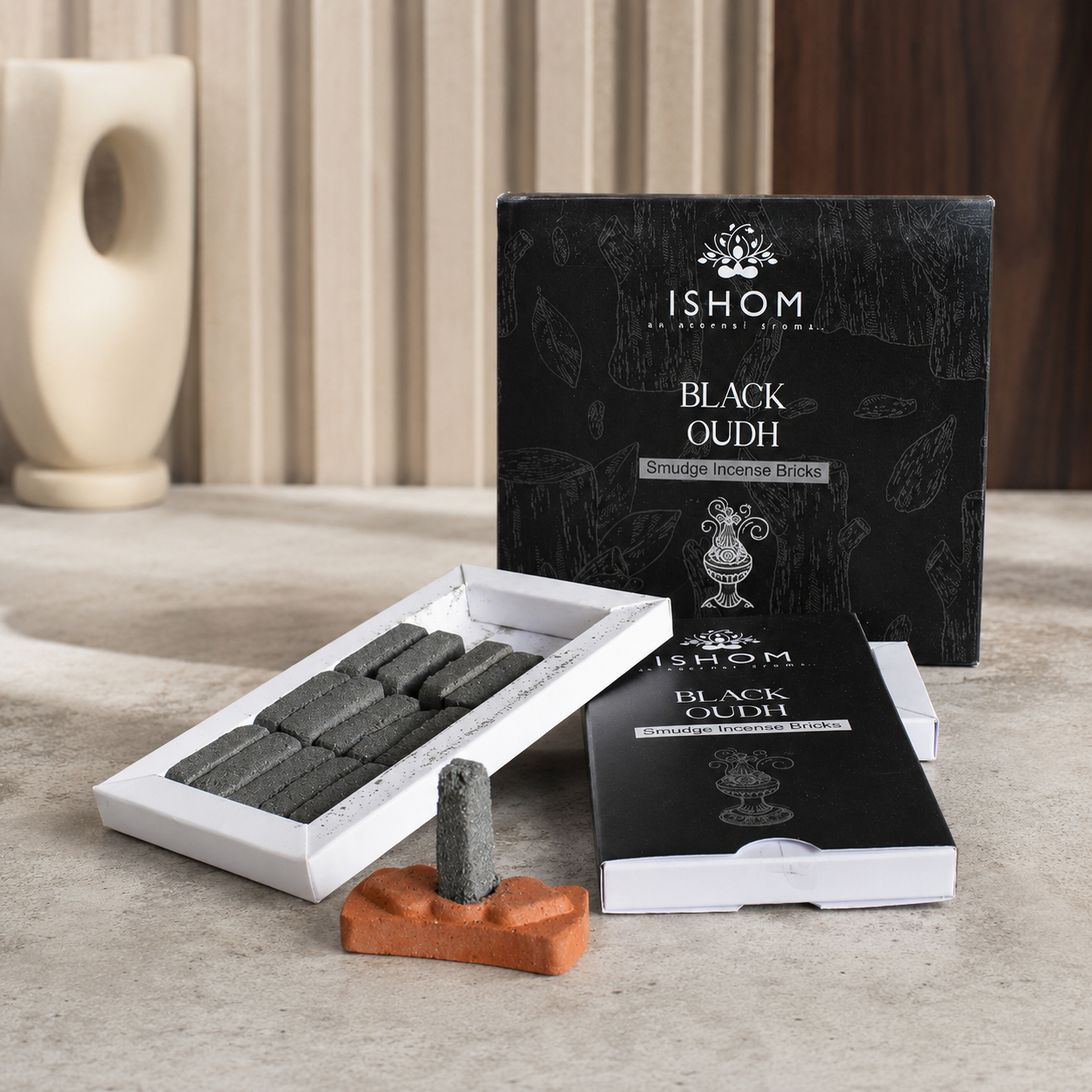 15er Set Räucherziegel mit Brenner, Agarwood