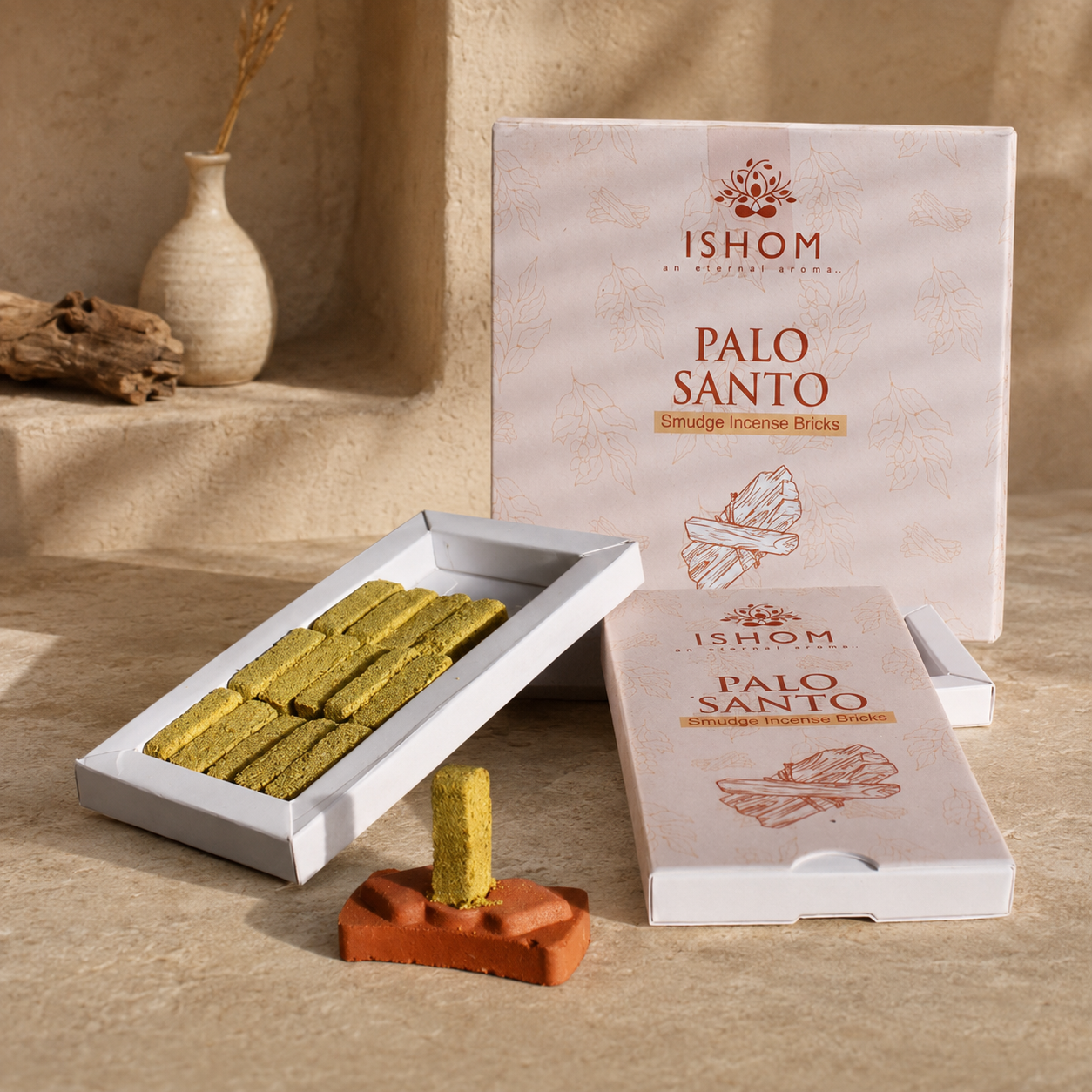 15er Pack Palo Santo Räucherbriketts mit Terrakotta-Halter