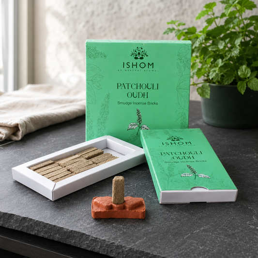 15er Pack Patchouli Wood Räucherziegel mit Halter