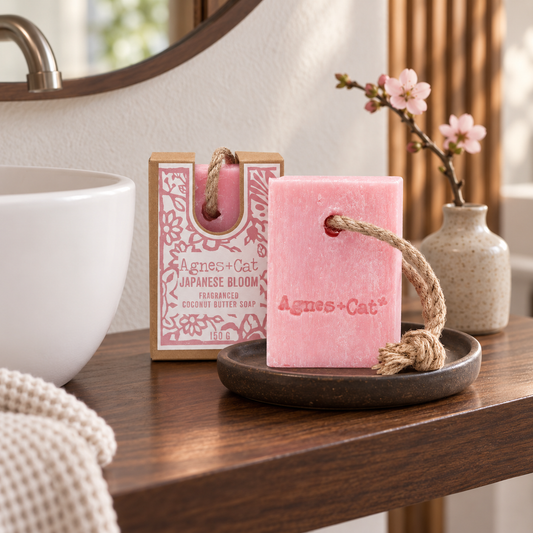 Handgemachte Japanese Bloom Seife an der Kordel mit floralem Duft