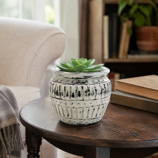 Griechischer Ton-Blumentopf in Creme, 12 cm, Balinesische Keramik