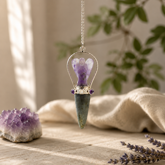 Pendel mit Amethyst Engel und Labradorit Spitze