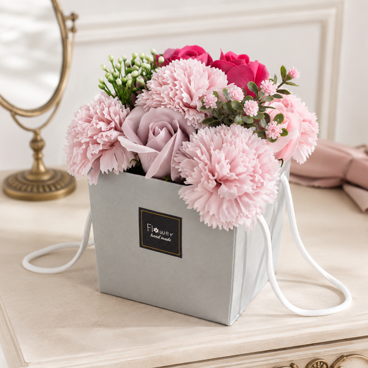 Seifenblumenstrauß – Rosa Rose & Nelke