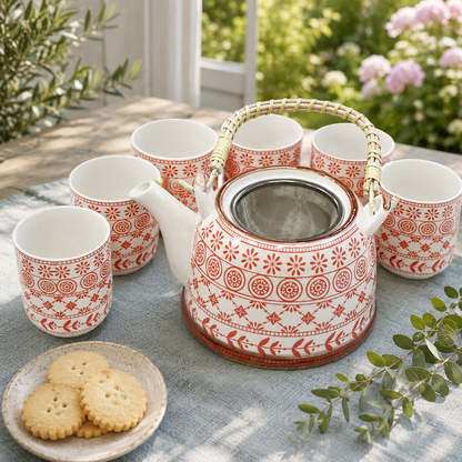 Herbal Teapot Set in Amber – Teekanne mit 6 passenden Tassen aus Keramik