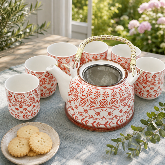 Herbal Teapot Set in Amber – Teekanne mit 6 passenden Tassen aus Keramik