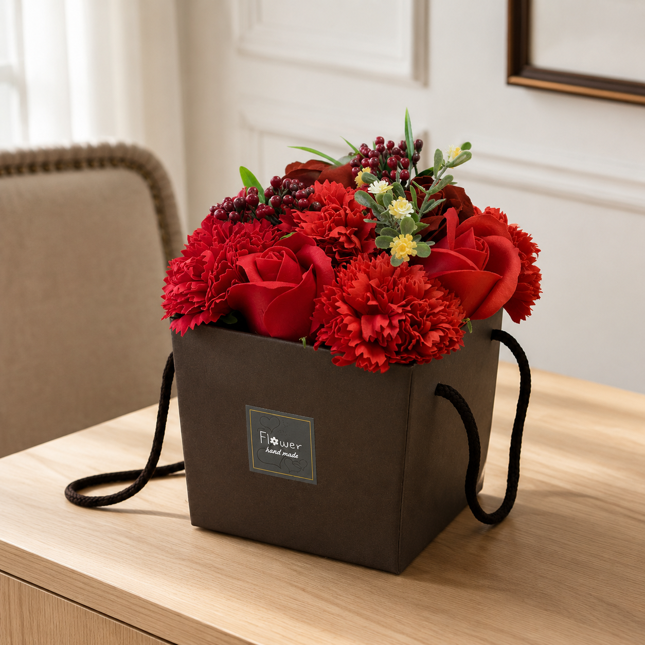 Seifenblumenstrauß – Rote Rose & Nelke