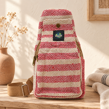 Crossbody Bag aus Baumwolle - Beige & Pink