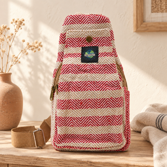 Crossbody Bag aus Baumwolle - Beige & Pink