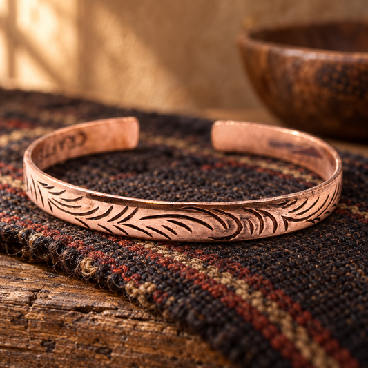 Tibet Kupferarmband mit schmalen Tribal-Wirbeln
